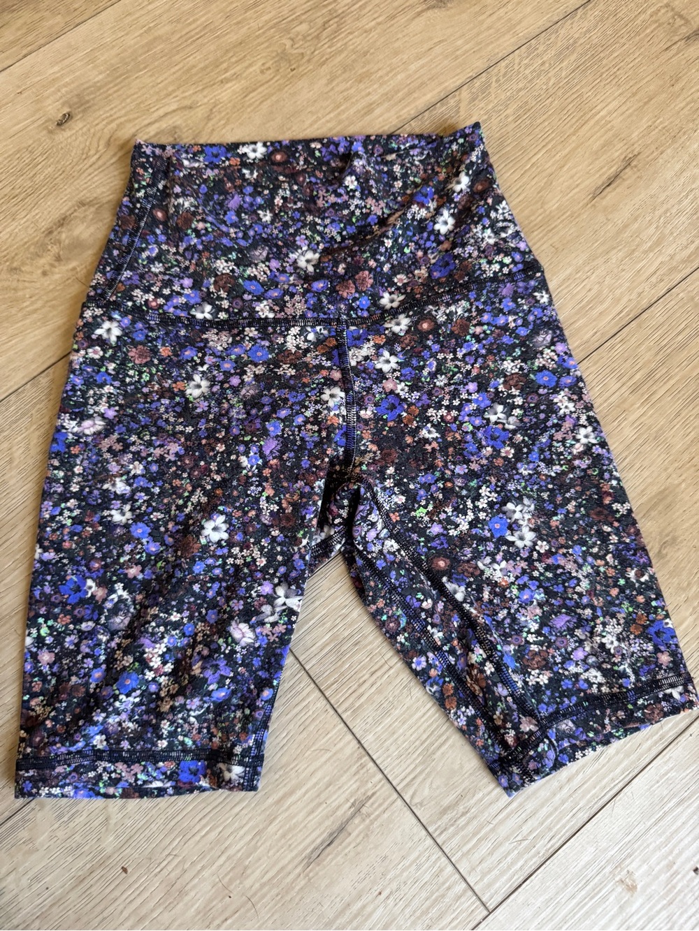 lululemon athletica Floral High-Waist Bike Shorts — Black, Purple & Cream
